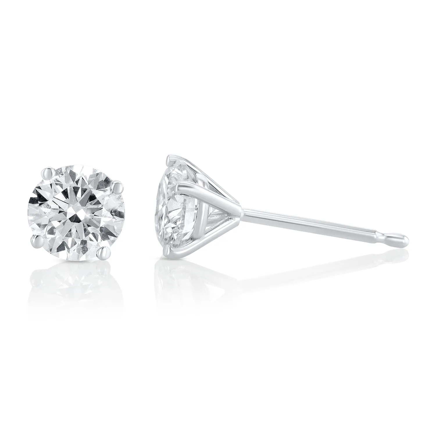 0.75 Carat Round Lab Grown Diamond Ear Studs set in 14K White Gold in a 4 Prong Setting