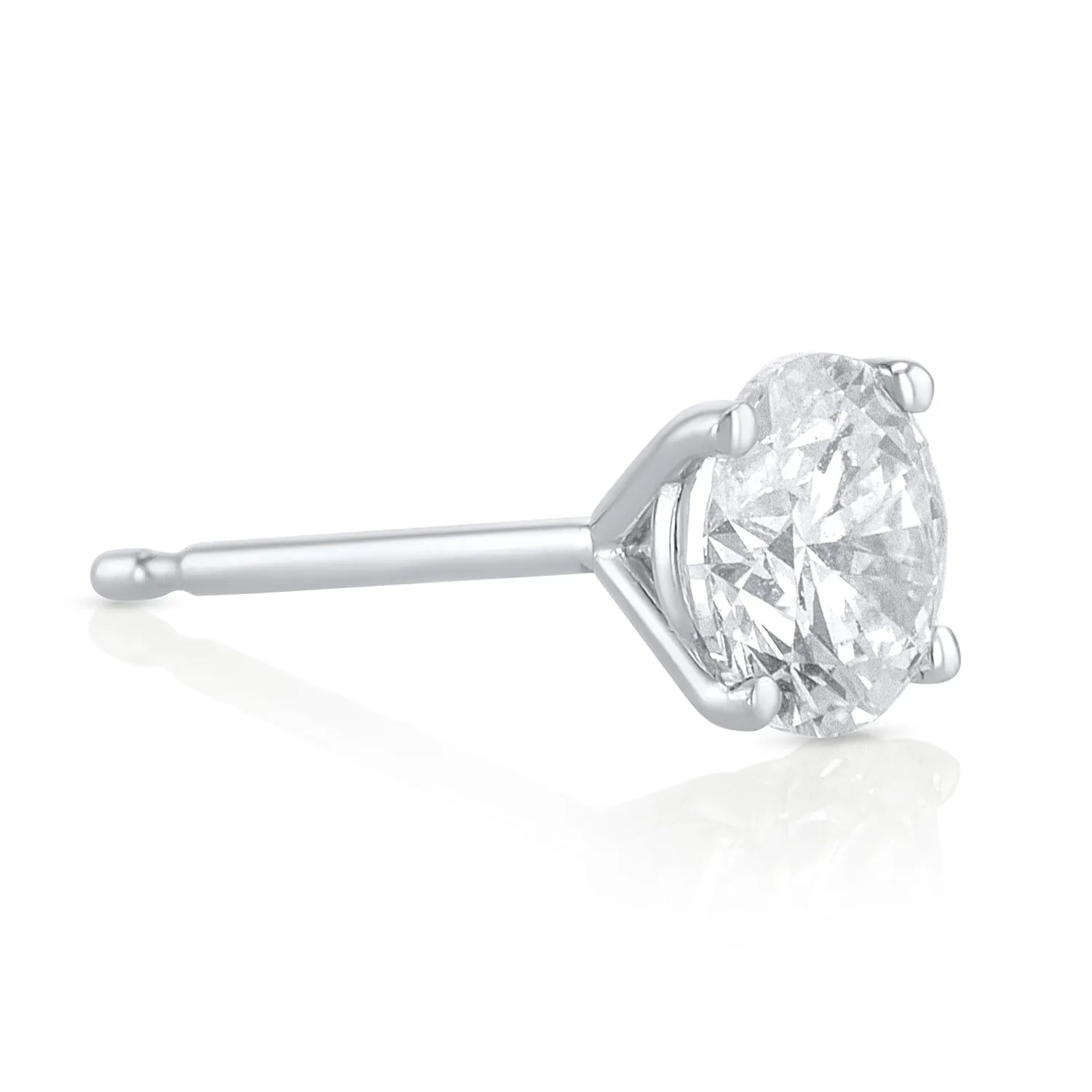 0.75 Carat Round Lab Grown Diamond Ear Studs set in 14K White Gold in a 4 Prong Setting