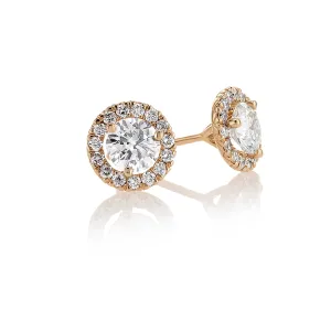 0.88 CT Round Diamond Halo 14K Rose Gold Earrings