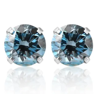 1 Ct T.W. Blue Lab Grown Diamond Studs 14K White Gold Earrings