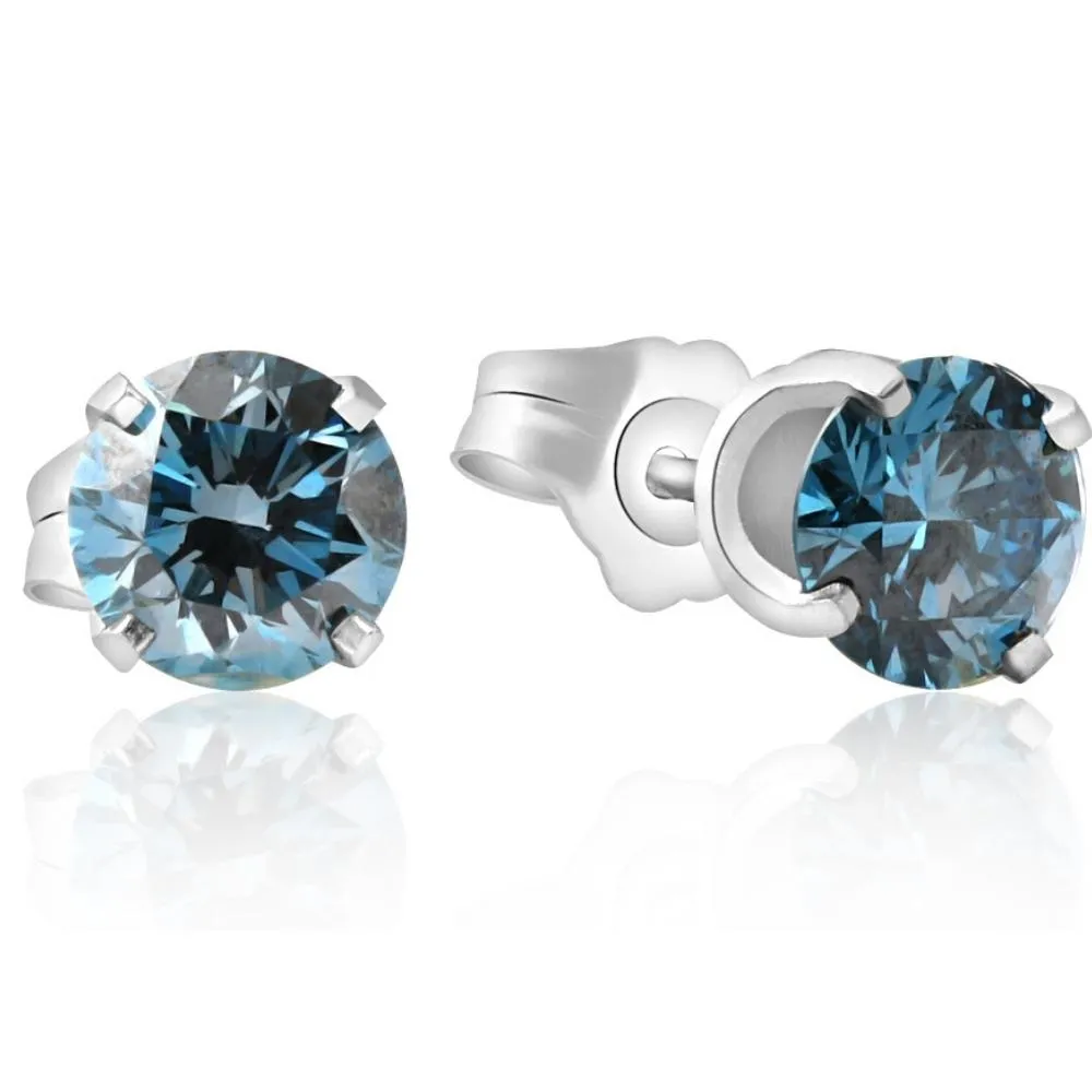 1 Ct T.W. Blue Lab Grown Diamond Studs 14K White Gold Earrings