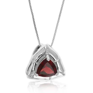 1 cttw Pendant Necklace, Garnet Trillion Shape Pendant Necklace for Women in .925 Sterling Silver with Rhodium, 18 Inch Chain, Prong Setting