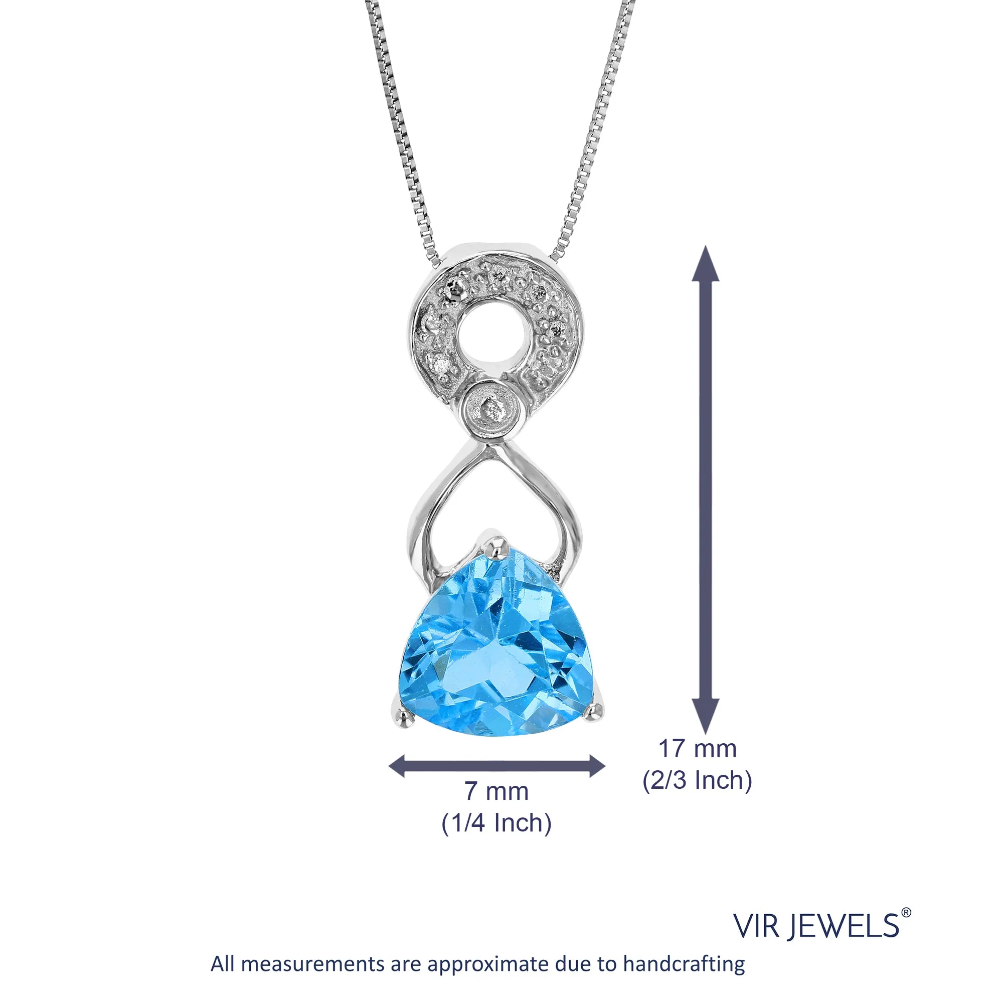 1 cttw Pendant Necklace, Swiss Blue Topaz Trillion Shape Pendant Necklace for Women in .925 Sterling Silver with Rhodium, 18 Inch Chain, Prong Setting