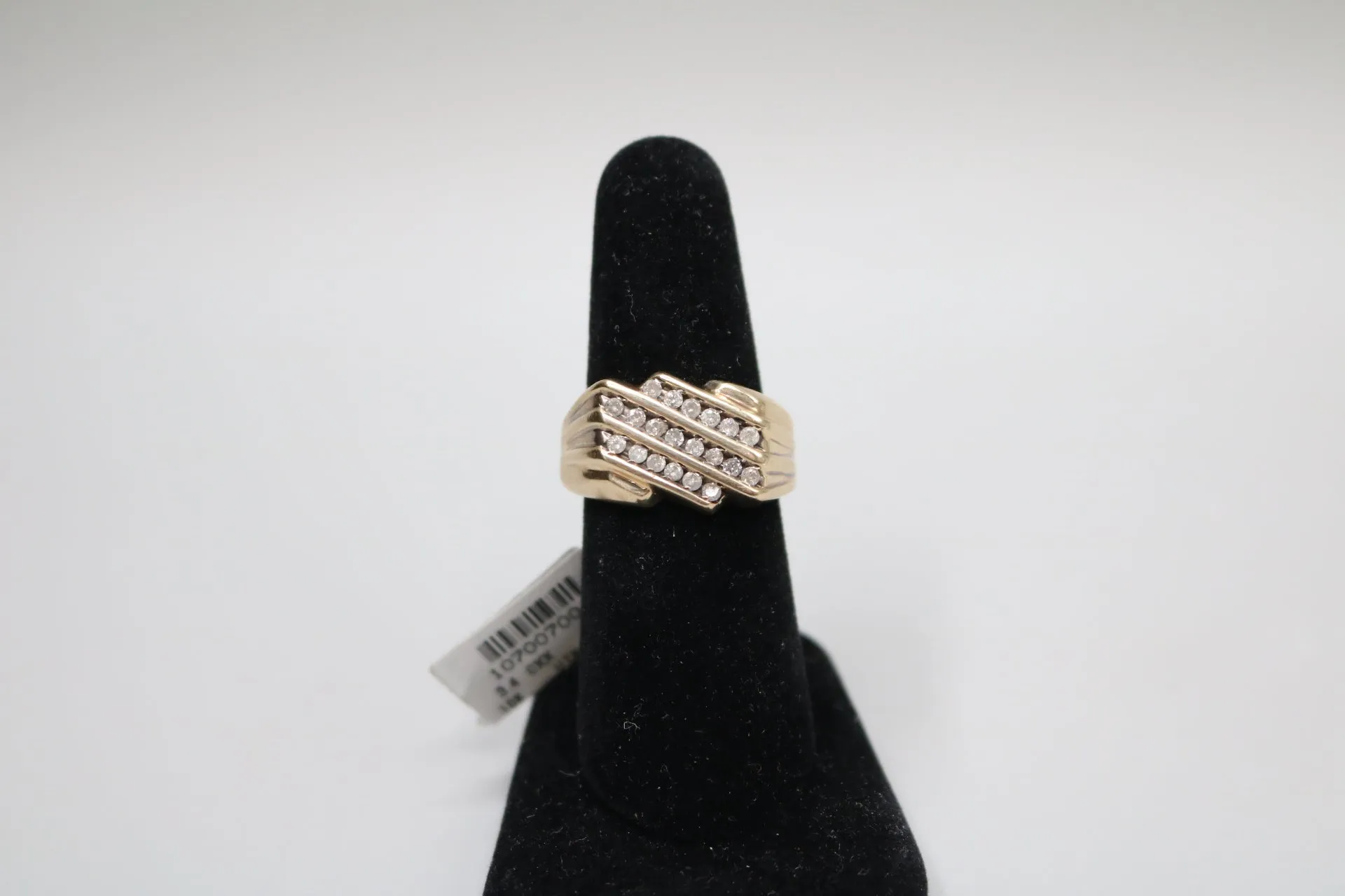 10-Karat Yellow Gold Diamond Diagonal Channel Ring Size of 8 1/4