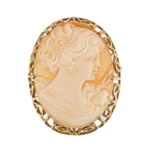 10K Yellow Gold Cameo Brooch 40-32mm