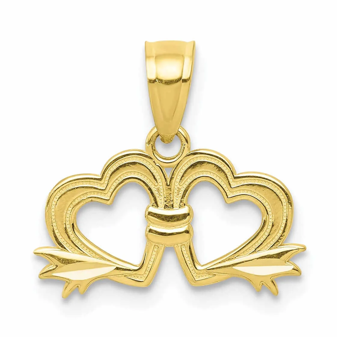 10k Yellow Gold D.C Satin Double Heart Pendant