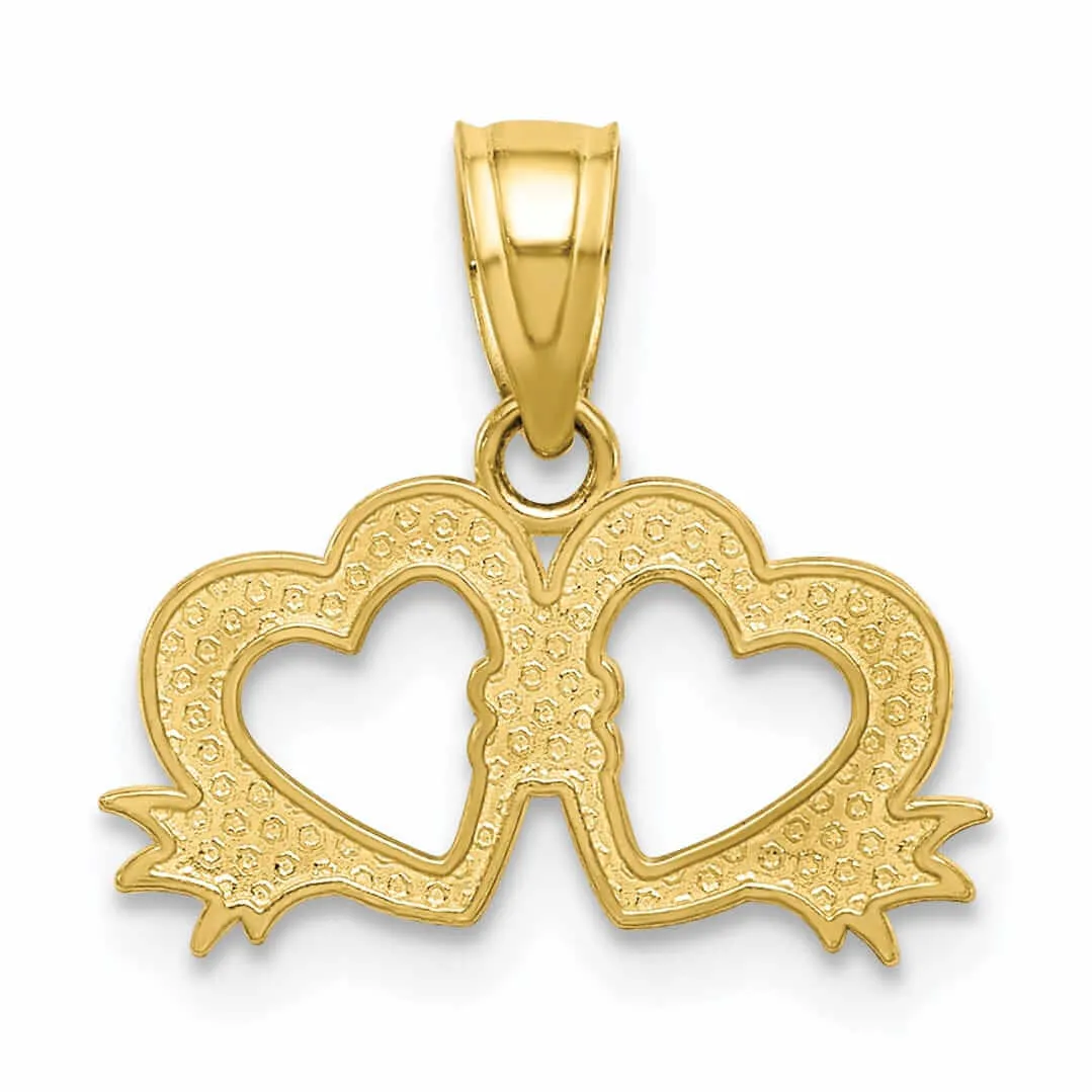 10k Yellow Gold D.C Satin Double Heart Pendant