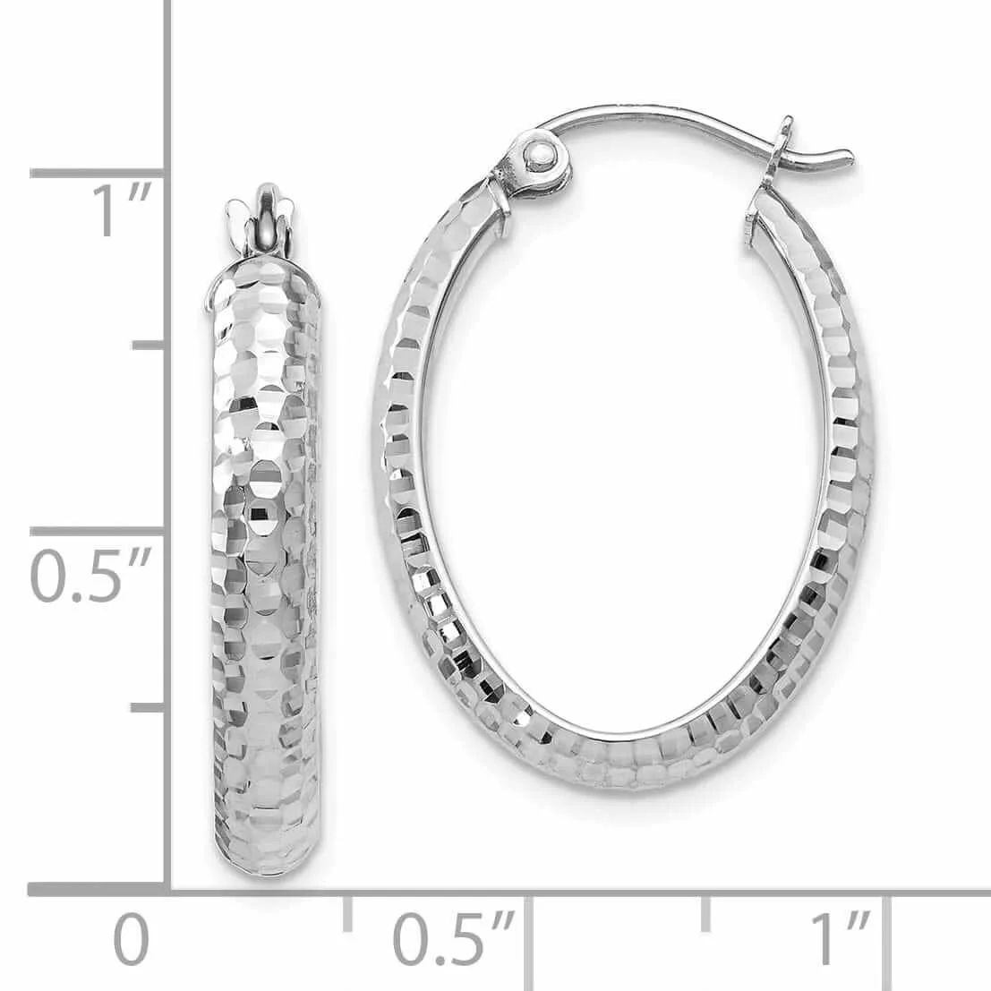 10kt White Gold D.C Oval Hinged Hoop Earrings