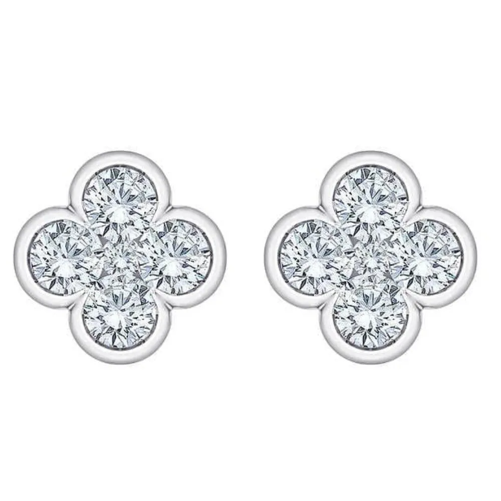 1/2Ct Diamond Earrings Women's Fashion Clover White or Yellow Gold Lab Grown