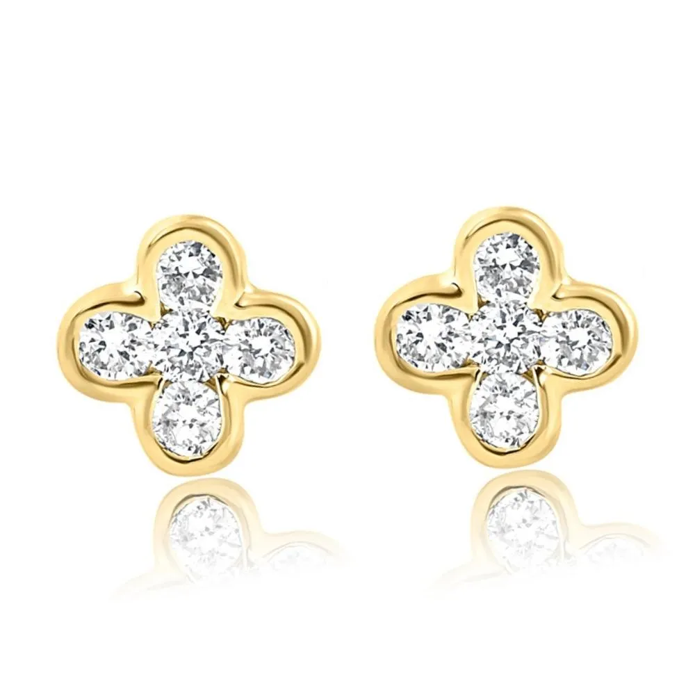 1/2Ct Diamond Earrings Women's Fashion Clover White or Yellow Gold Lab Grown