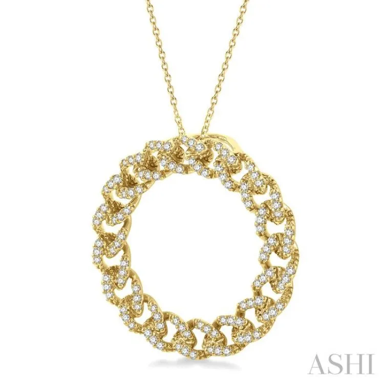 1/3 Ctw Round Cut Diamond Circular Curb & Cuban Pendant with Chain in 14K Yellow Gold