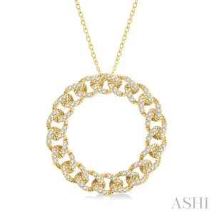 1/3 Ctw Round Cut Diamond Circular Curb & Cuban Pendant with Chain in 14K Yellow Gold