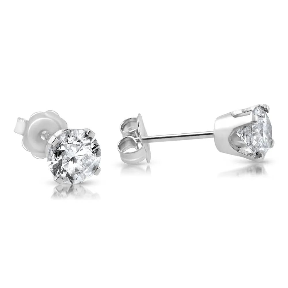 1/3ct Round Brilliant Cut Diamond Studs White Gold New