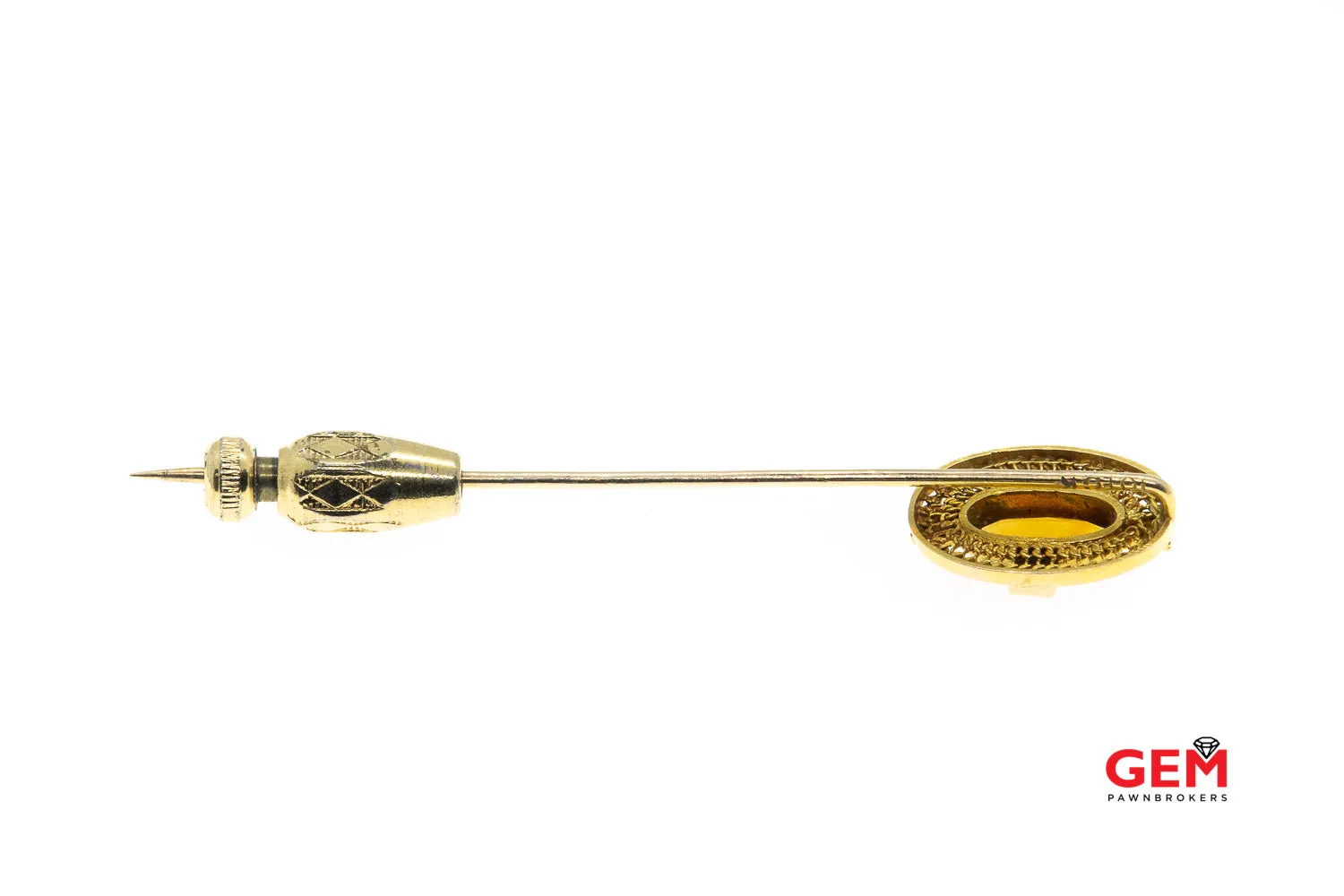 14 KT Yellow Gold Citrine Stick Lapel Pin Brooch