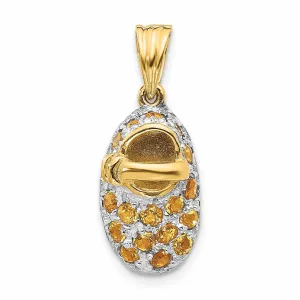 14 Two Tone Gold Citrine Stone Baby Shoe Charm