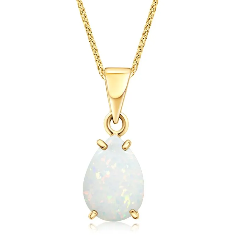 14K Gold Opal Pendant, 7x10mm, October Birthstone Necklace