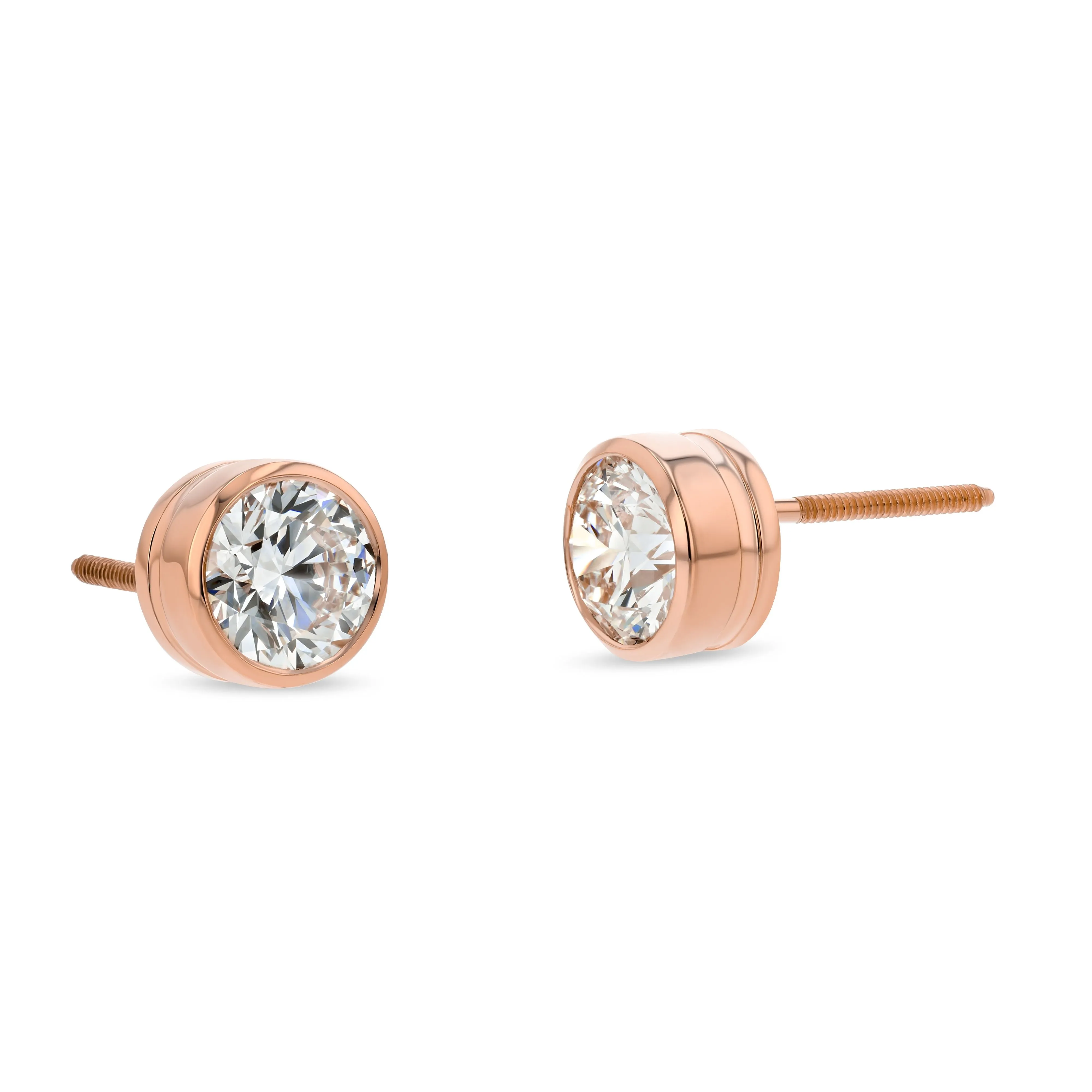 14k Rose Gold Bezel Set Round Brilliant Diamond Stud Earrings (0.75 Ct. T.w., Vs1-vs2 Clarity, H-i Color)