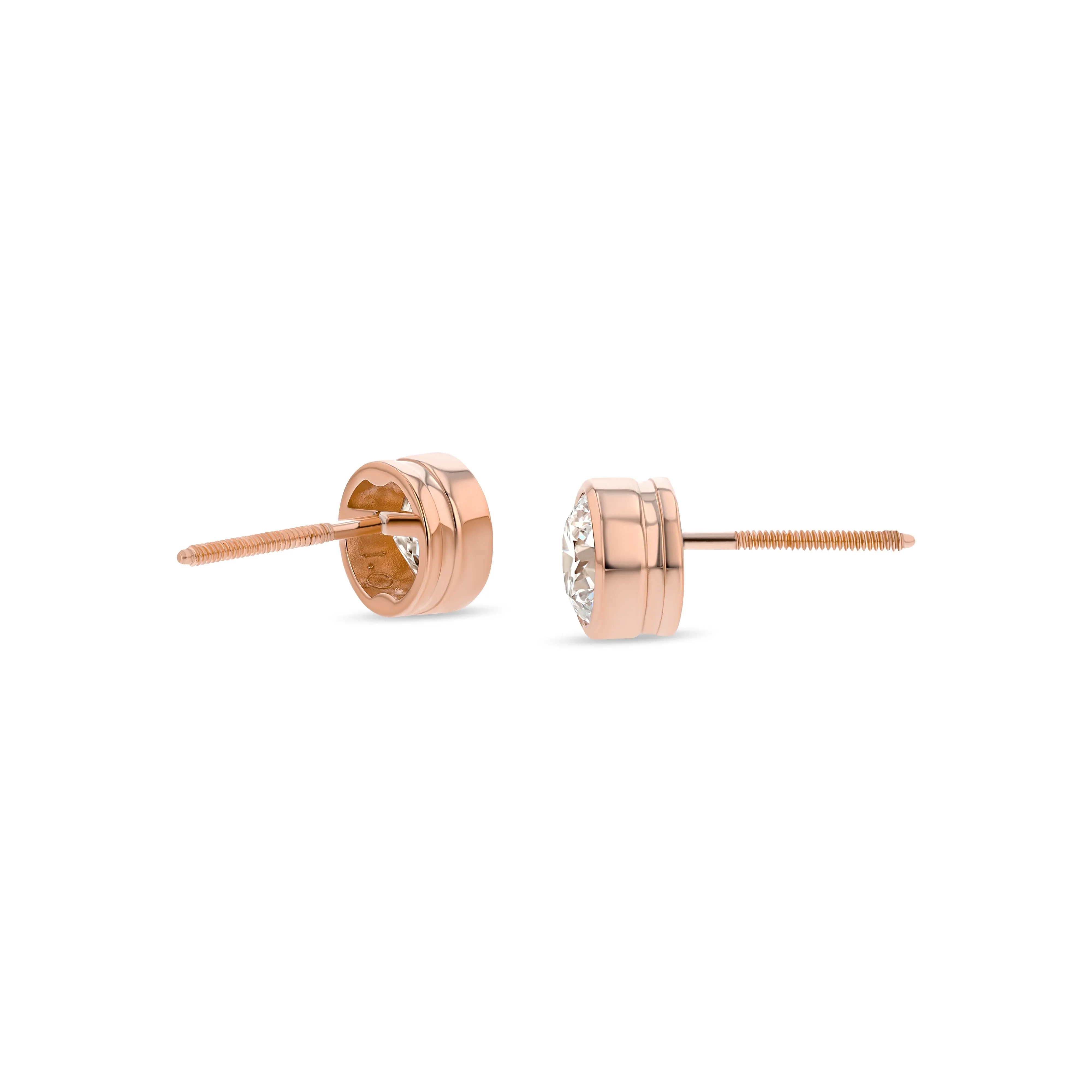 14k Rose Gold Bezel Set Round Brilliant Diamond Stud Earrings (1.06 Ct. T.w., Vs1-vs2 Clarity, H-i Color)