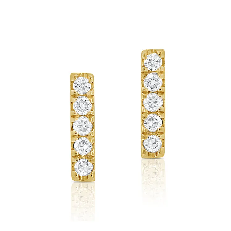 14k Rose Gold Diamond Bar Earrings