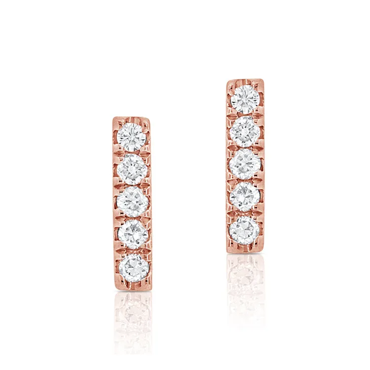 14k Rose Gold Diamond Bar Earrings