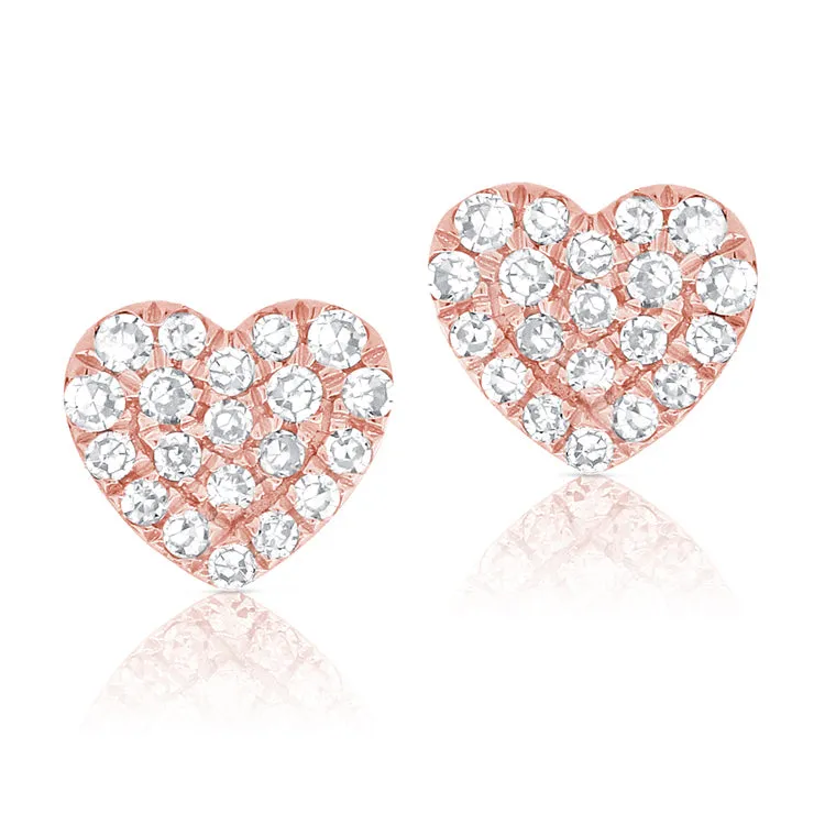 14k Rose Gold Diamond Heart Earrings