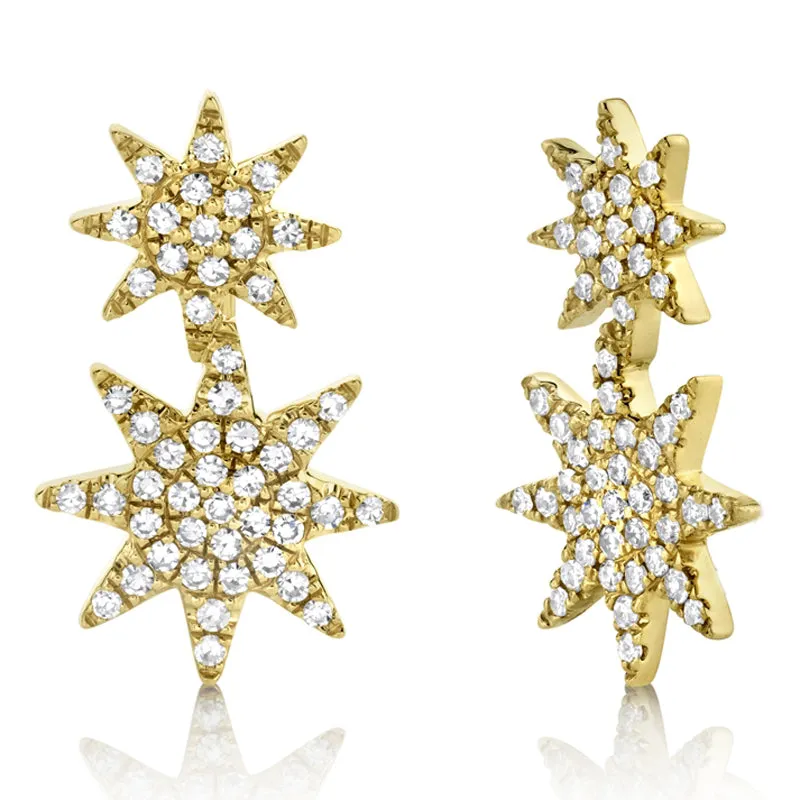 14k Rose Gold Diamond Star Earrings