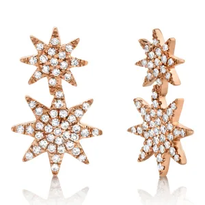 14k Rose Gold Diamond Star Earrings