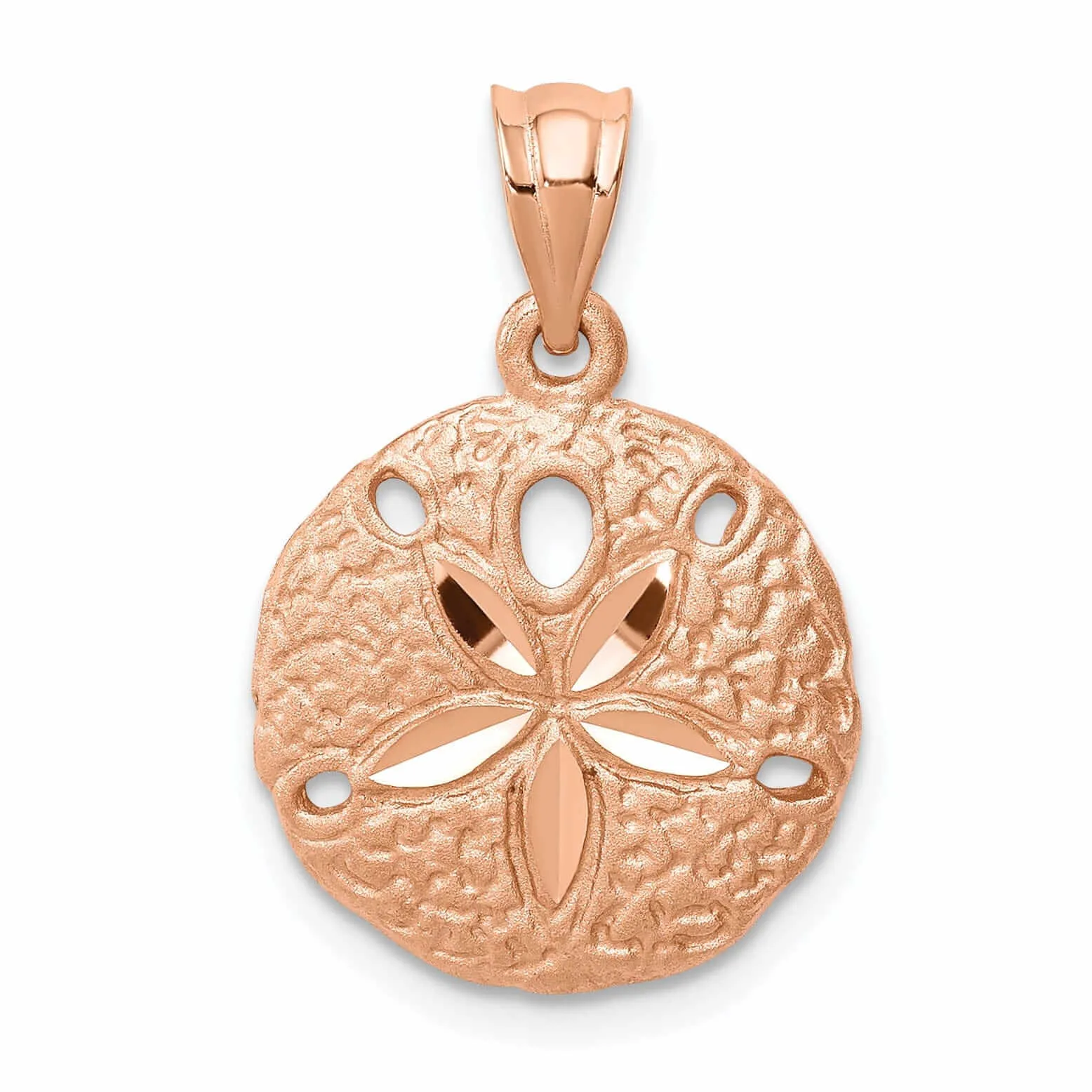 14K Rose Gold Solid Brushed Diamond-Cut Finish Sea Sand Dollar Charm Pendant