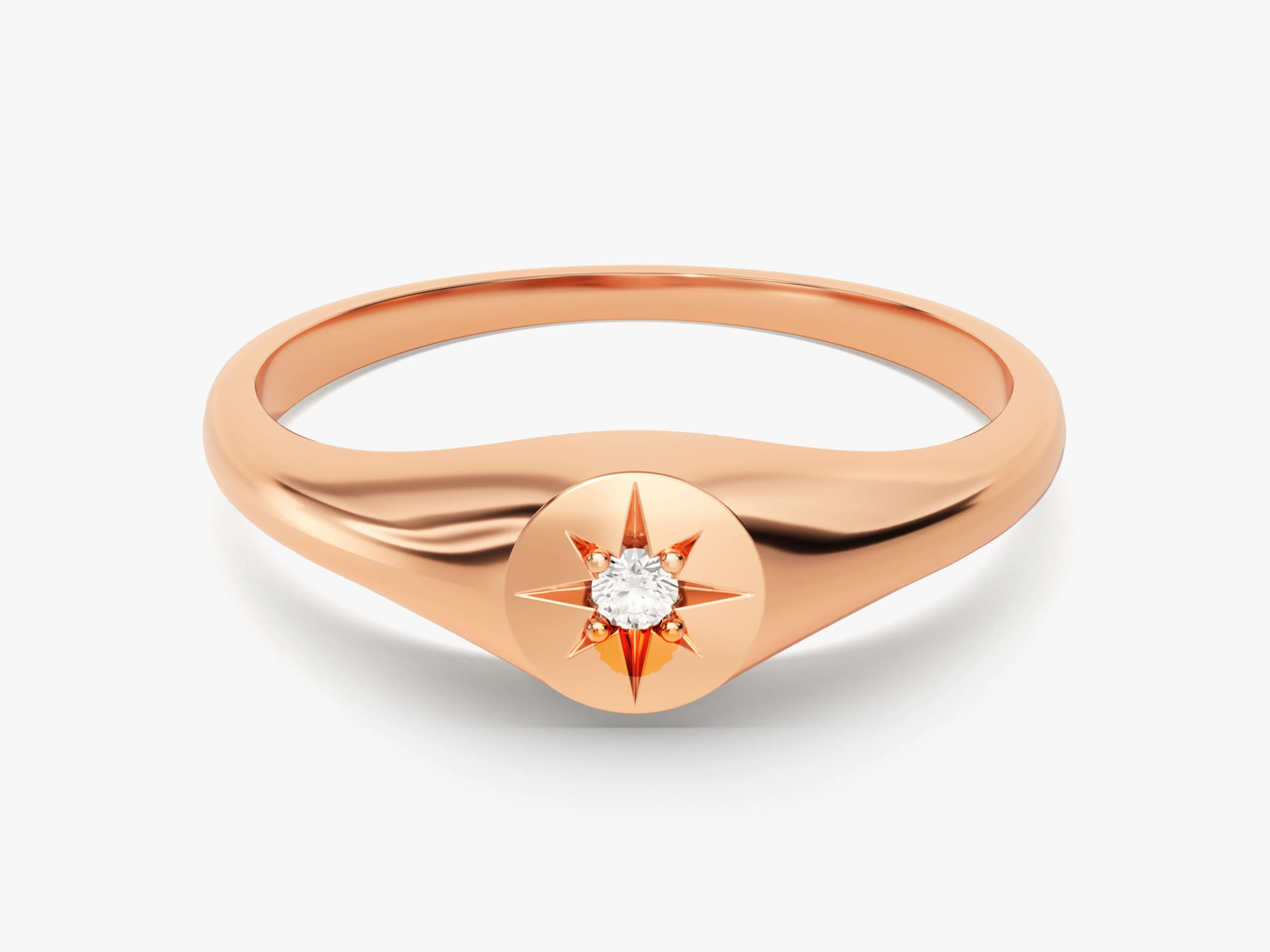 14k Solid Gold Diamond Star Signet Ring