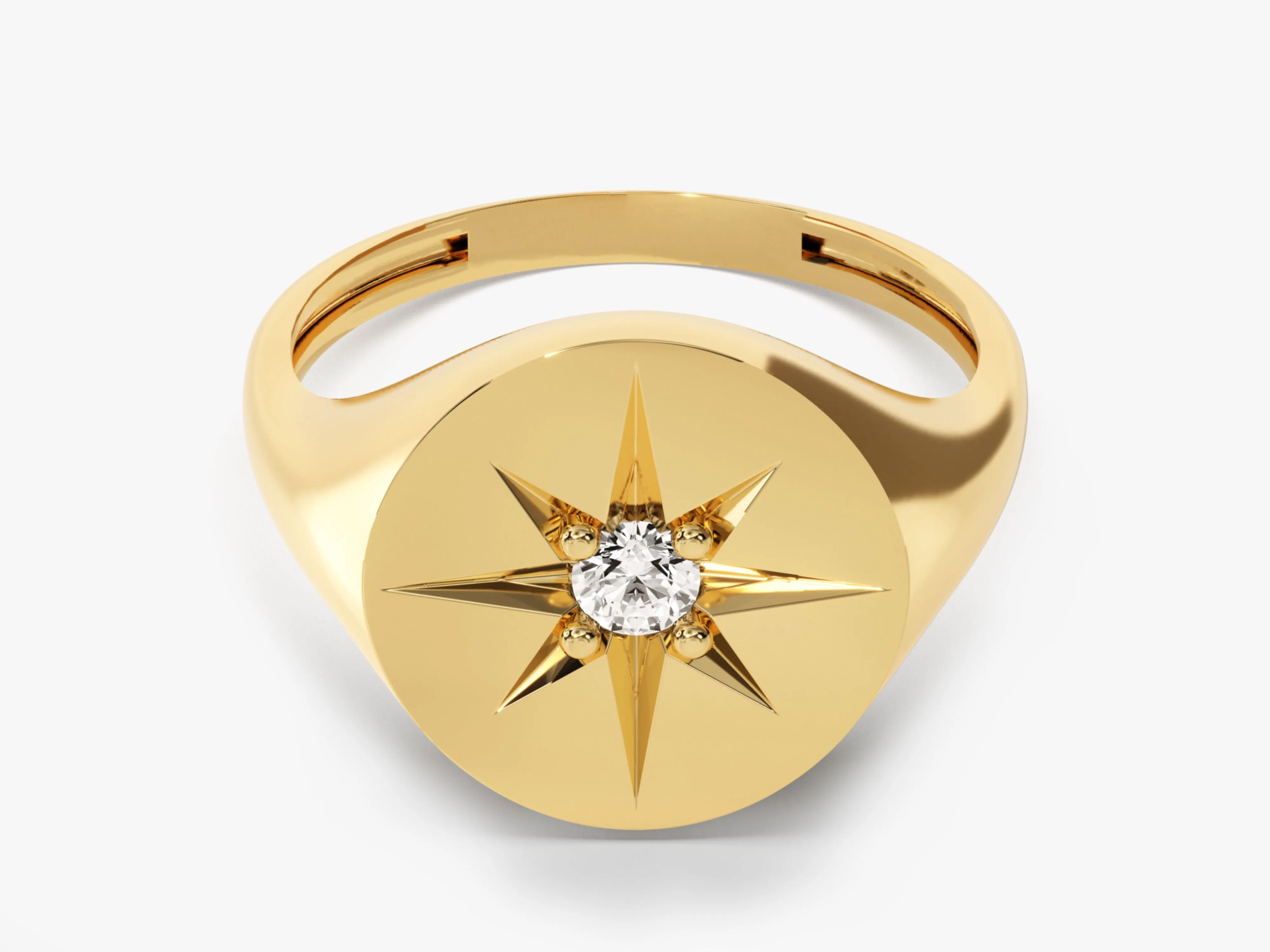 14k Solid Gold Diamond Star Signet Ring