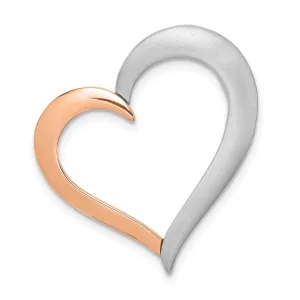 14K Two-tone Gold Polished Satin Heart Design Chain Slide Pendant