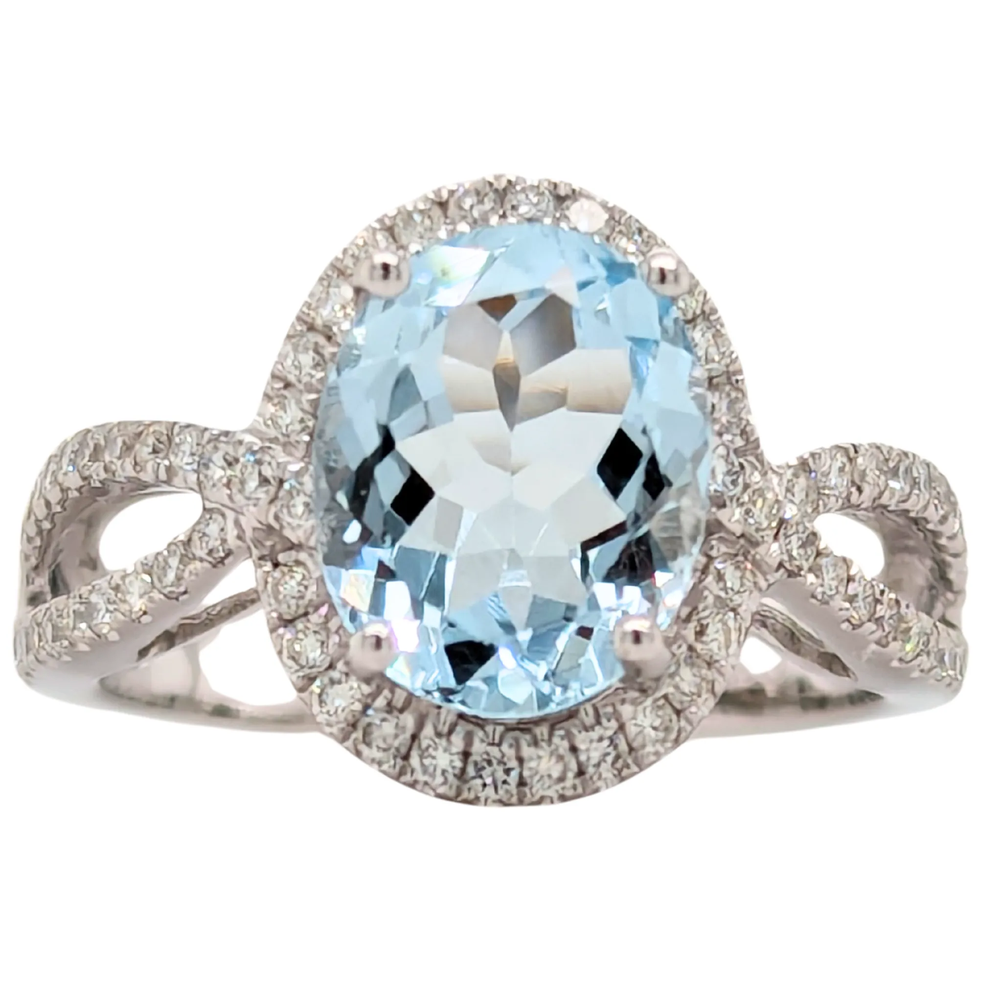 14K White Gold 2.30CT Aquamarine Ring with Diamonds