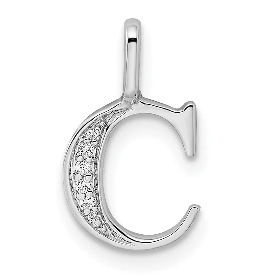 14K White Gold Diamond 0.026-CT Letter C Initial Charm Pendant