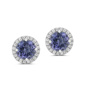 14k White Gold Diamond & Tanzanite Stud Earrings