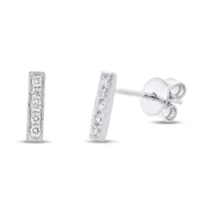 14k White Gold Diamond Bar Earrings