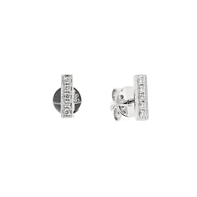 14k White Gold Diamond Bar Earrings