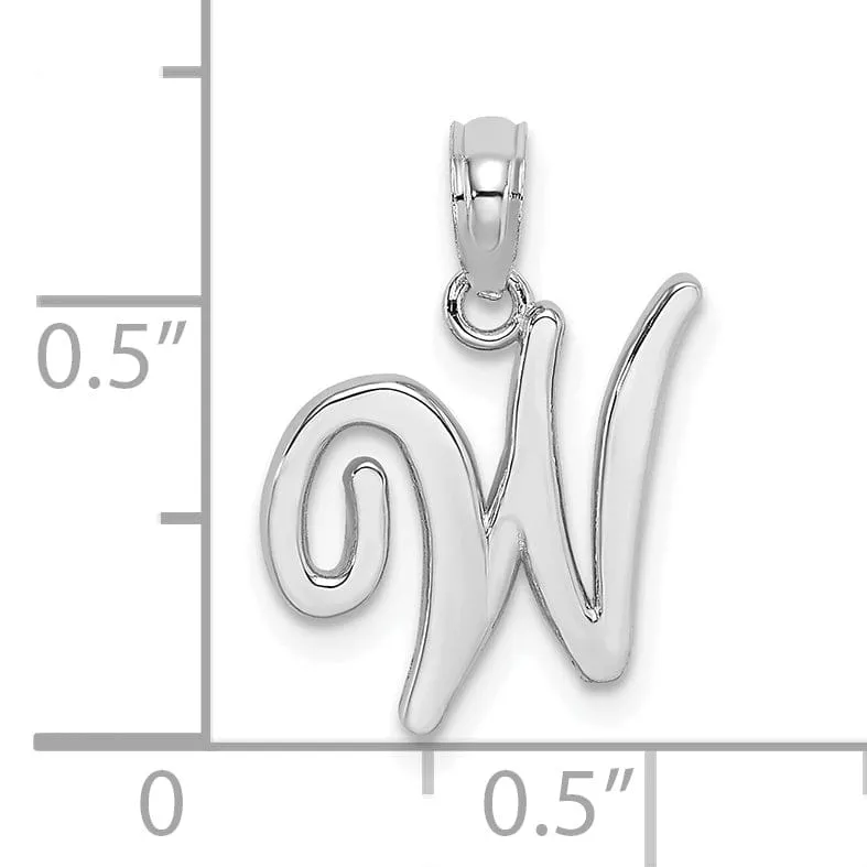 14K White Gold Fancy Script Design Letter W Initial Pendant