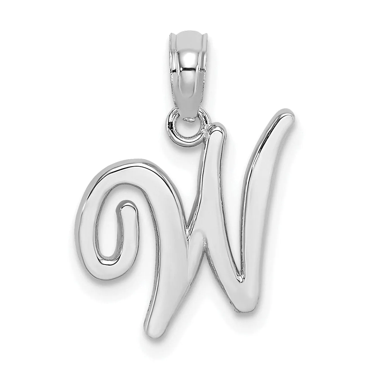 14K White Gold Fancy Script Design Letter W Initial Pendant