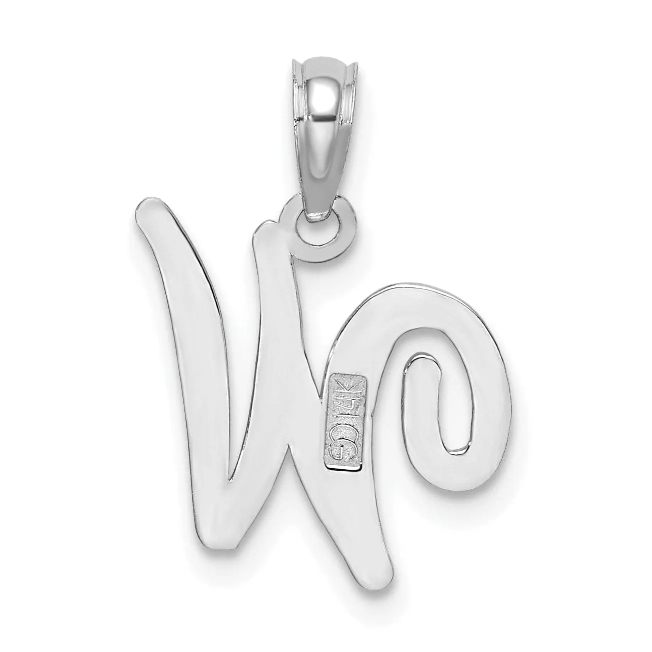 14K White Gold Fancy Script Design Letter W Initial Pendant