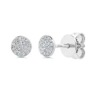 14k White Gold Pave Diamond Disc Earrings