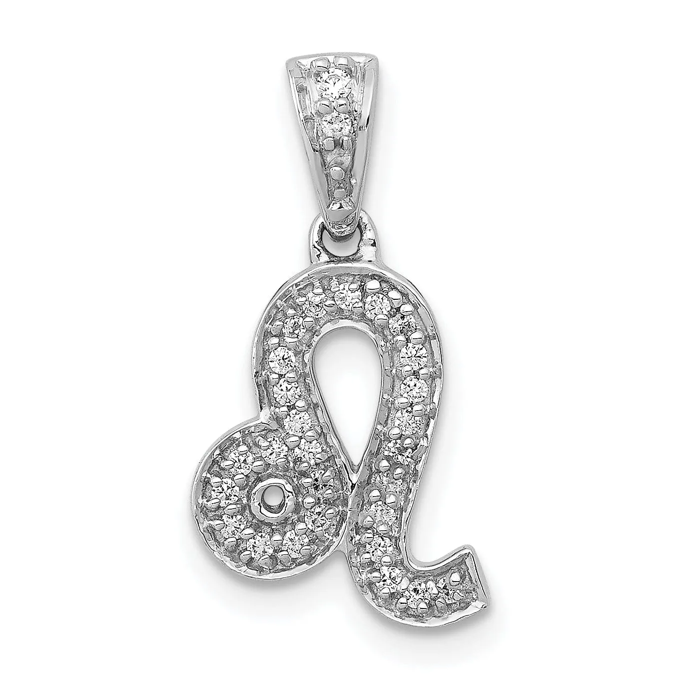 14k White Gold Polished Finish with Diamonds LEO Zodiac Charm Pendant