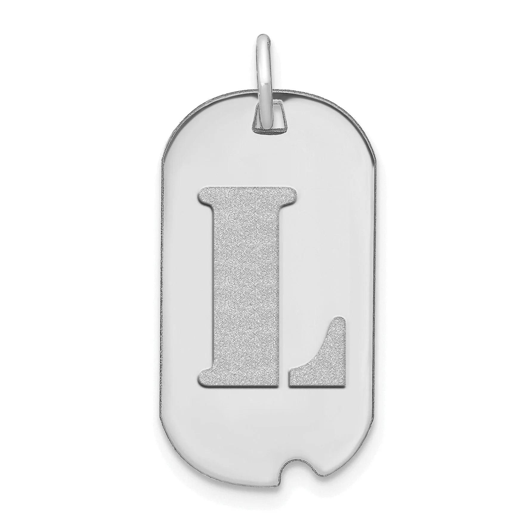 14k White Gold Rhodium Polished Finish Block Letter L Initial Dog Tag Charm Pendant