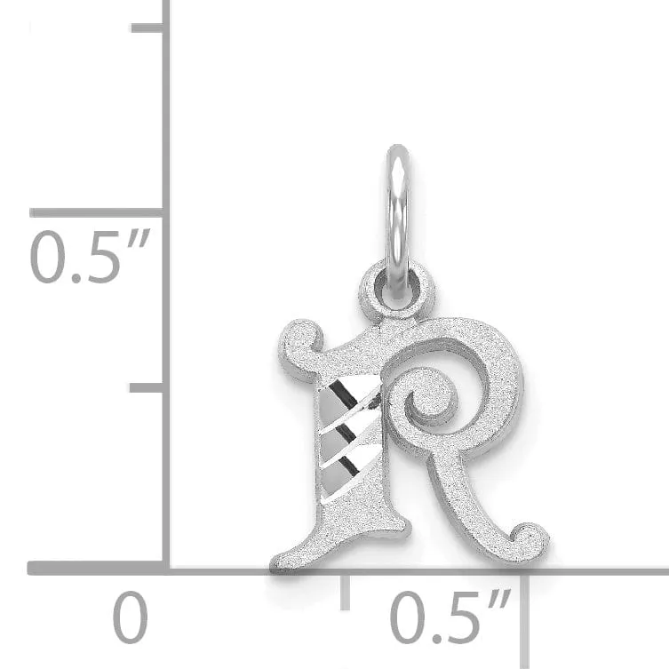 14k White Gold  Small Script Design Letter R Initial Charm Pendant