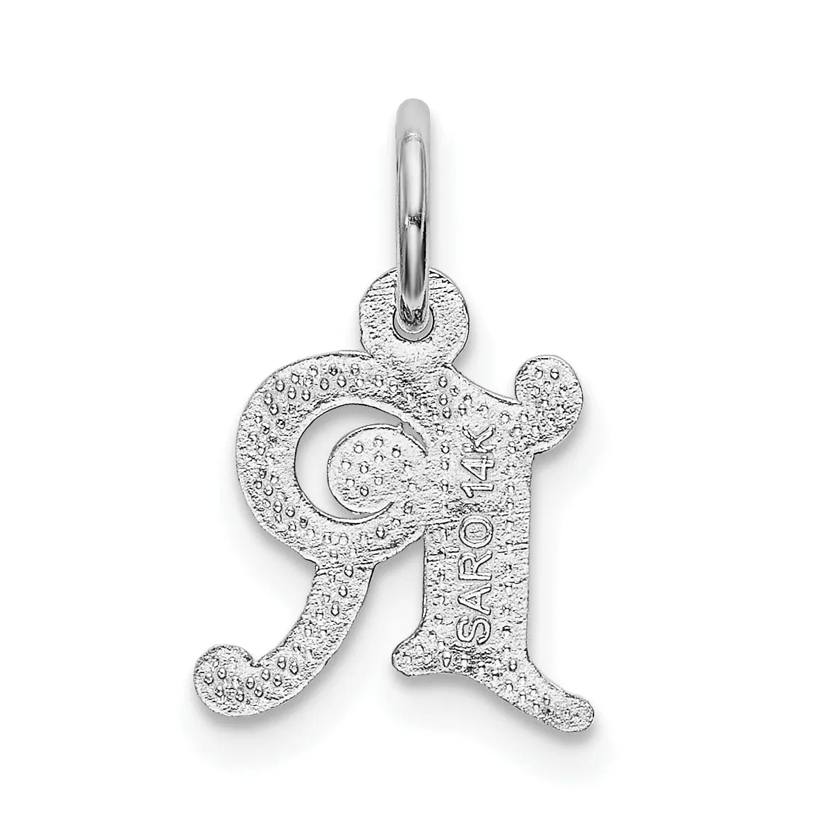 14k White Gold  Small Script Design Letter R Initial Charm Pendant