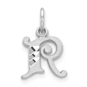 14k White Gold  Small Script Design Letter R Initial Charm Pendant