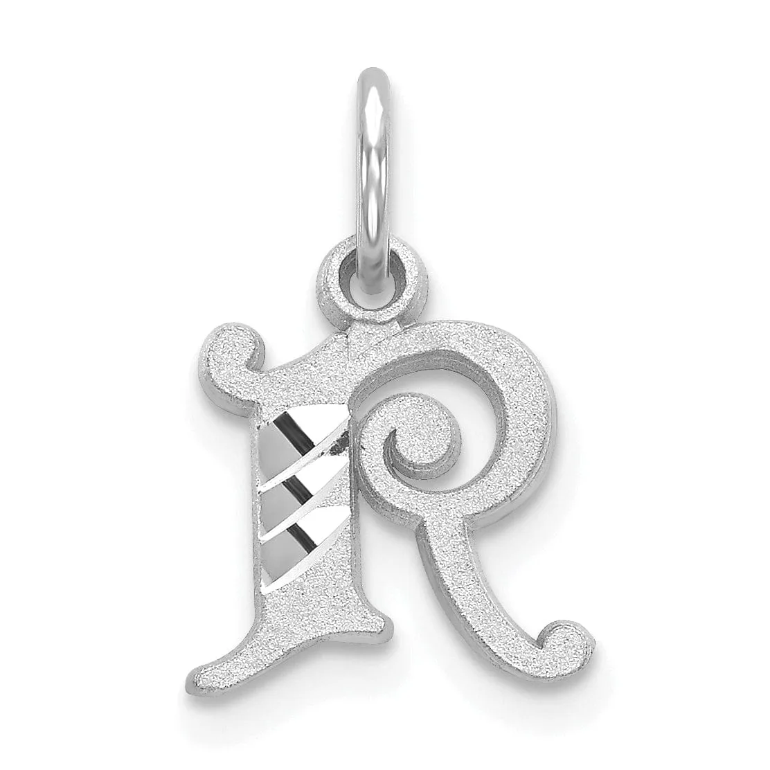 14k White Gold  Small Script Design Letter R Initial Charm Pendant