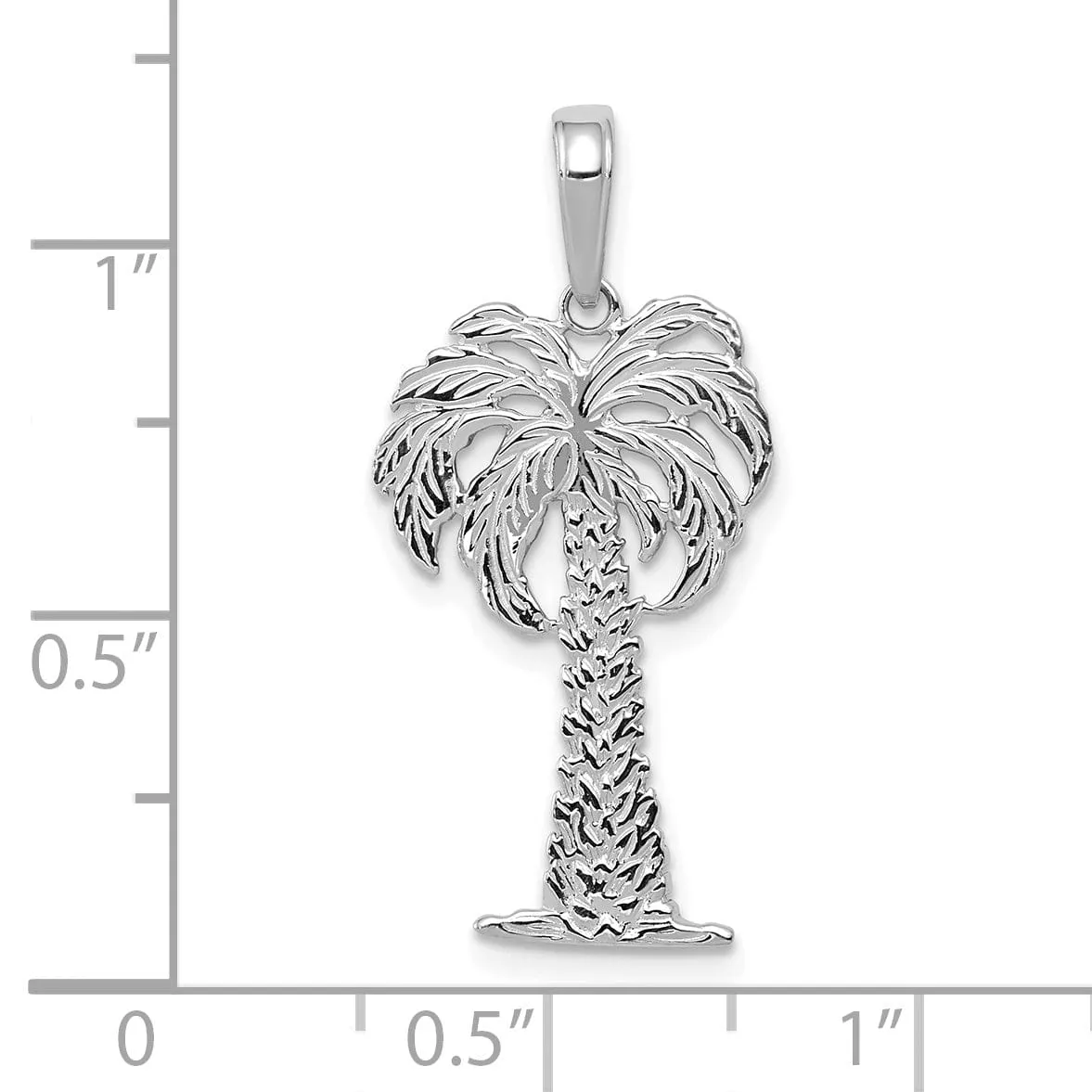 14k White Gold Solid Textured Polished Finish Men's Palm Tree Charm Pendant