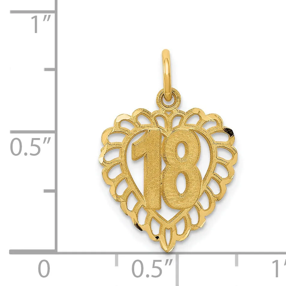 14k Yellow Gold 18th Heart Charm Pendant