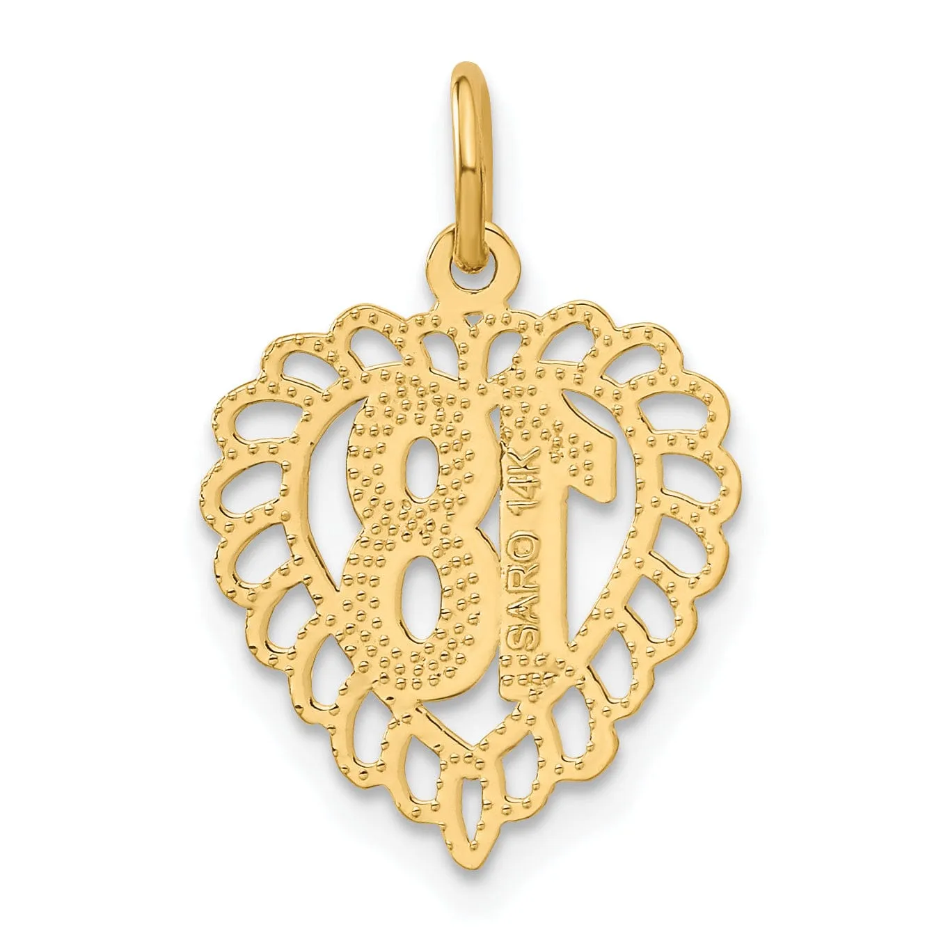 14k Yellow Gold 18th Heart Charm Pendant