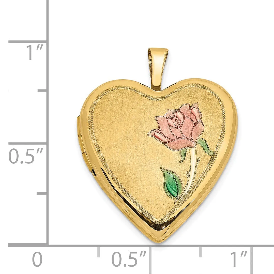 14k Yellow Gold 20MM Enamel Rose Heart Locket